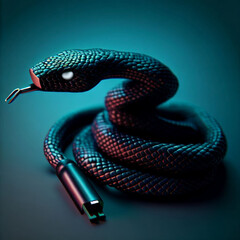Obraz premium A tiny long hybrid of USB charger and snake. The electro USB charger snake.