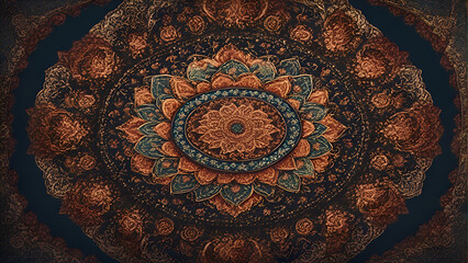 Beautiful floral pattern on the ceiling of the mosque. Toned.