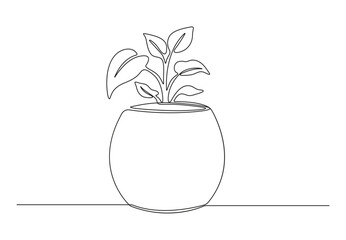 Continuous one line drawing of a flower in a pot vector illustration. Premium vector. 