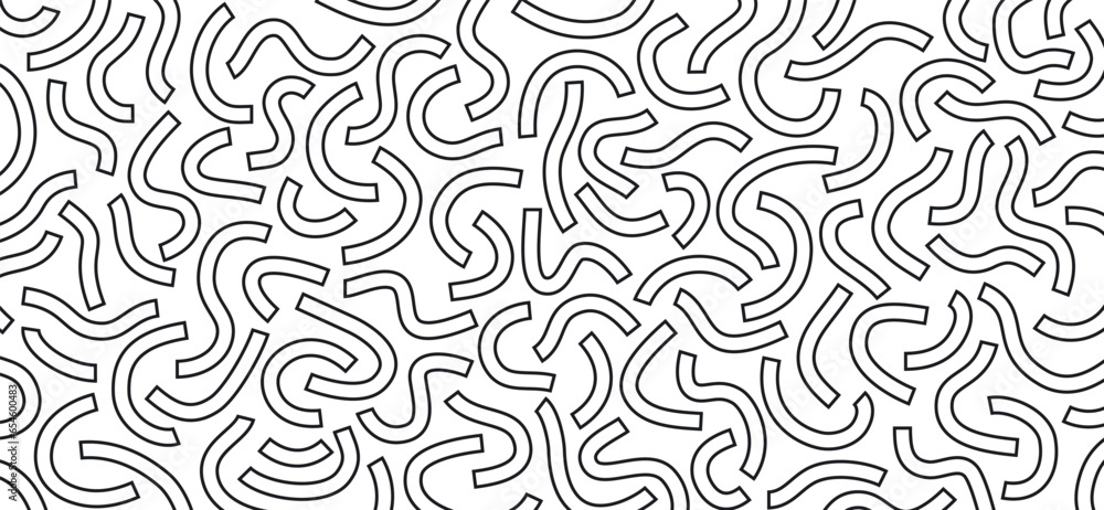 Poster monochrome doodle pattern. funny monochrome pattern. curved lines on white background.