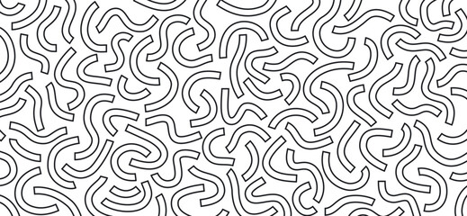Monochrome doodle pattern. Funny monochrome pattern. Curved lines on white background.