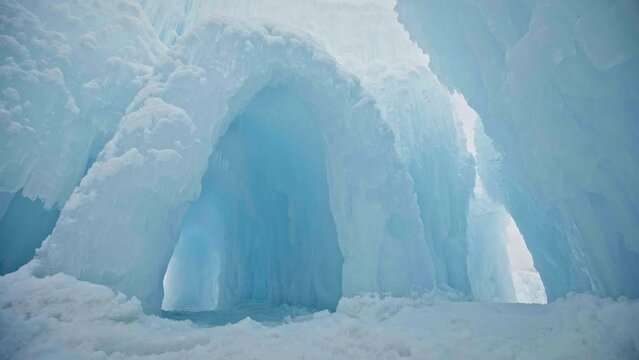 Ice igloo entrance. Frozen cold.