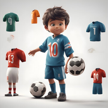 Cute little boy with soccer ball. Elements of this image are furnished by NASA