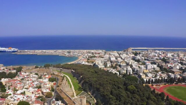 Drone view of the Palace on Rhodes Island, Greece.