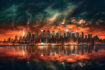 Experience the radiant beauty of a city at night, where the urban lights cast a magical and captivating glow Created with generative AI tools.