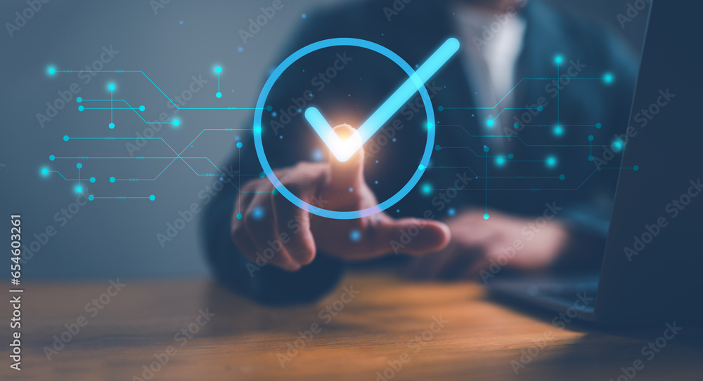 Poster Quality of product and service concept, Quality control assurance, Guarantee, certificate and standardization, global business automation to assess quality for transformation more efficient.