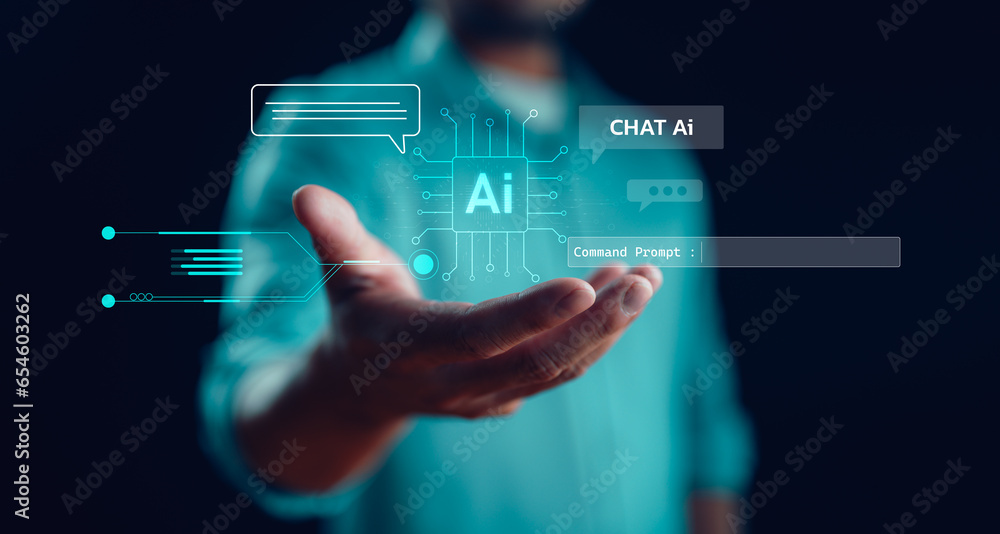 Fototapete ai, artificial intelligent technology concept. human or businessman use ai tech by insert command pr
