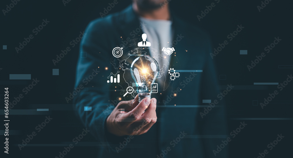 Poster Digital marketing and business technology solution concept, Business global internet connection application technology internet digital market, Financial and banking, Digital link tech, big data.