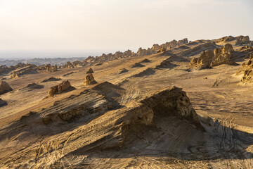 Yardang landforms in the sunset