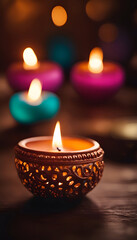 Obraz na płótnie Canvas Candle light in diwali festival on dark background. selective focus