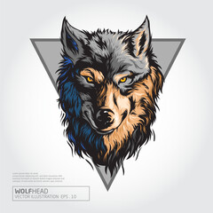 Illustration of Head Wolf. Wolf head animal engraving vector illustration.