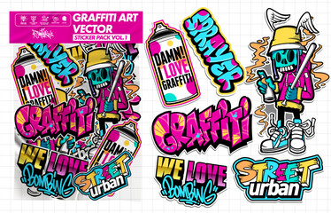 Graffiti art vector sticker illustration. Set of vector design with colorful designs