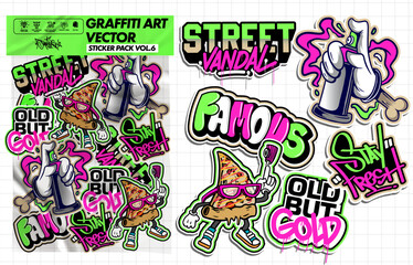 Graffiti art vector sticker illustration. Set of vector design with colorful designs