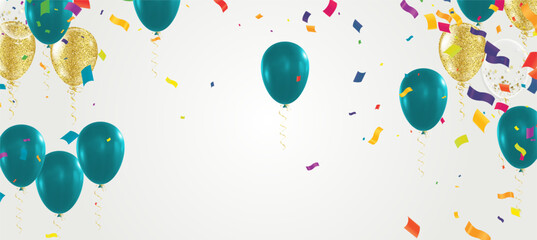 birthday card with green balloons. Happy birthday
