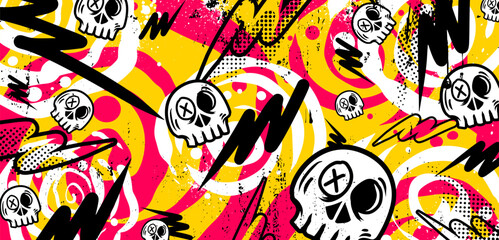 Graffiti background with throw-up, scribble and tagging in vibrant colors. Abstract graffiti in vector illustrations.