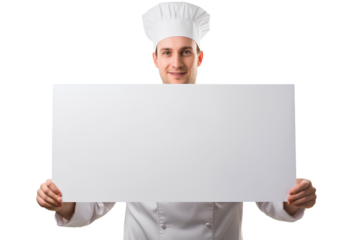 Chef holding empty placard on transparent background, Generative AI