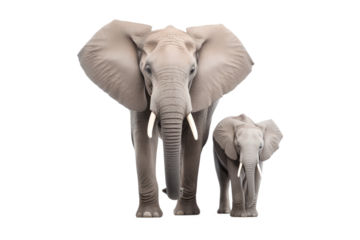 Animal elephant and a baby on a transparent background, Generative AI