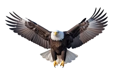 Foto auf Leinwand Bald eagle flying on skies on transparent background, Generative AI © mizan