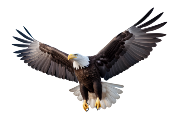 Bald eagle flying on skies on transparent background, Generative AI