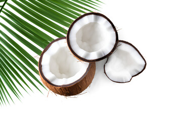 Coconut with leaves isolated on a transparent background, Generative AI