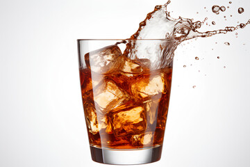 Cola Splashing out of a glass on a white background, Generative AI