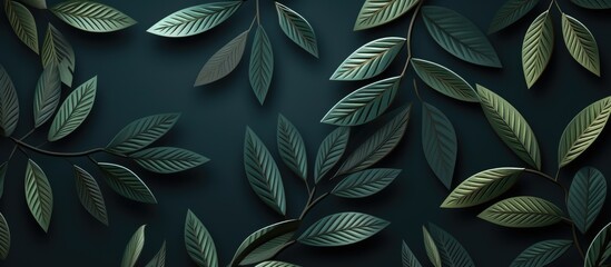 Decorative artistic print textile wallpaper with abstract geometric leaves