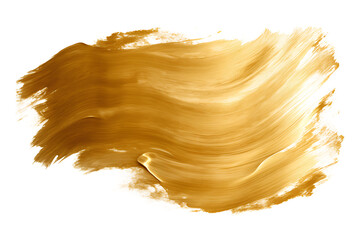 Gold acrylic paint brush stroke hand drawing texture isolated on transparent background, Generative AI