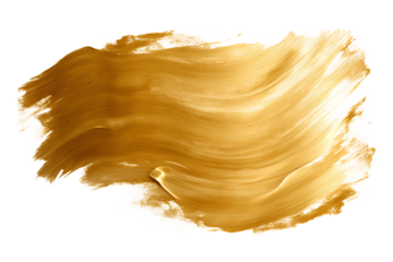 Gold acrylic paint brush stroke hand drawing texture isolated on transparent background, Generative AI