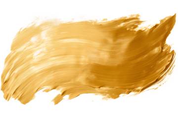 Gold acrylic paint brush stroke hand drawing texture isolated on transparent background, Generative AI