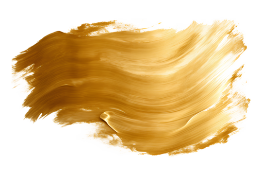 Gold acrylic paint brush stroke hand drawing texture isolated on transparent background, Generative AI - Powered by Adobe