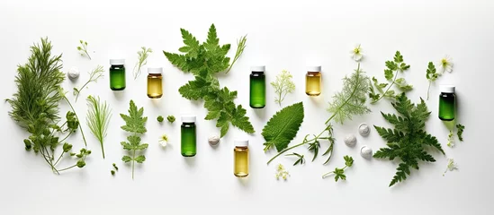 Poster Homeopathic medicine with Thuja occidentalis seen from above © TheWaterMeloonProjec
