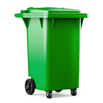 Green trash bin isolated on a transparent background, generative ai