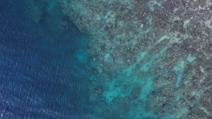 aerial view of coral reef with blue sea
