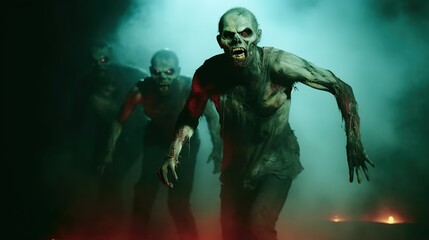 Fototapeta na wymiar Creepy scary zombie attack. Halloween. Horror movie