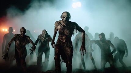 Creepy scary zombie attack. Halloween. Horror movie - obrazy, fototapety, plakaty