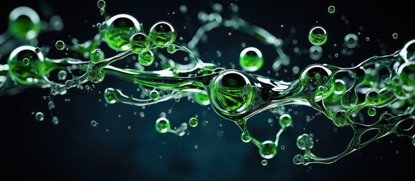 The nearness of the green bubble in liquid biochemistry lab water close to soap or shampoo washing