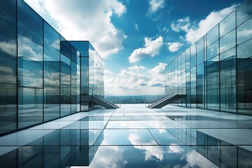Fototapeta na wymiar glass building with reflection of sky and clouds 