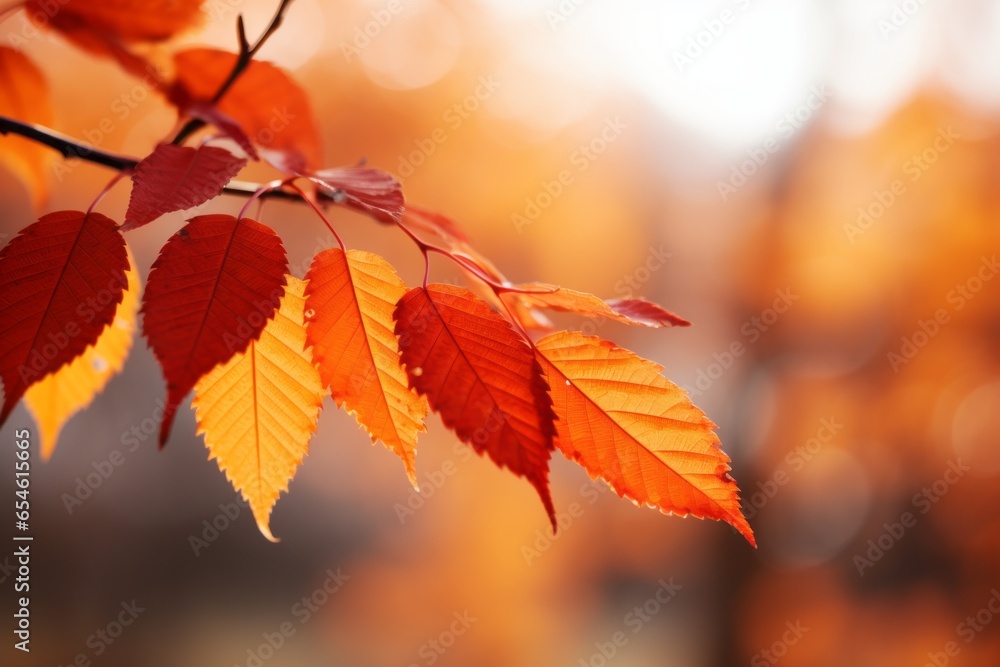 Poster autumn leaves on a branch. background with selective focus and copy space