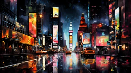 Foto op Canvas A depiction of Times Square at night with sparkling neon © ginstudio