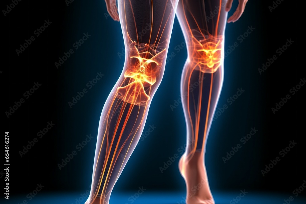 Aufkleber legs with visualization of nerve endings. joint problems concept. background with selective focus