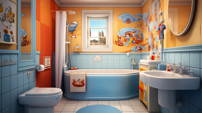 Children's Bathroom with Cartoon Theme