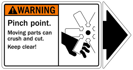 Crush and cut hazard warning sign and labels Moving parts and materials can cut and crush. Keep hands clear. Follow lockout procedure before servicing. Do not operate with guard removed