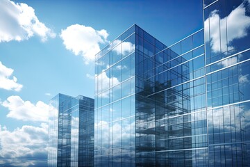 glass building with reflection of sky and clouds  - obrazy, fototapety, plakaty