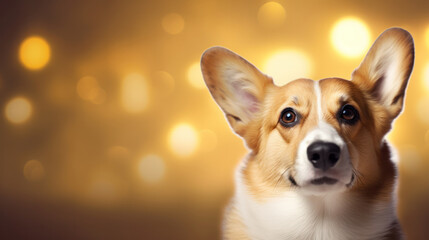Welsh Corgi Dog with Blurred Golden Background, Christmas Festive Season, Copy Space. Generative AI