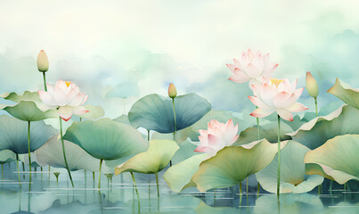 oriental painting lotus_Generative AI