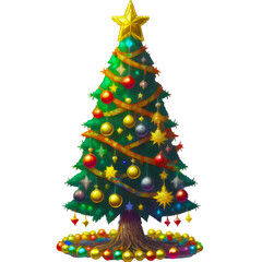 Christmas tree elements, pixel art style