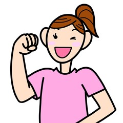 ガッツポーズをする女性