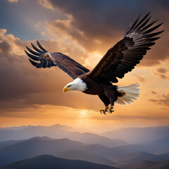Majestic American eagle soars with power and grace in the wild.