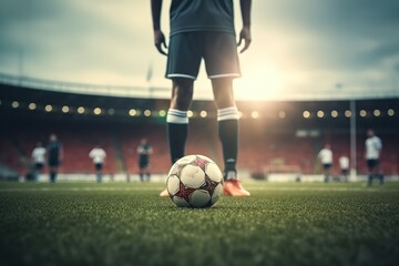 football player standing for free kick a ball, Generative AI - obrazy, fototapety, plakaty