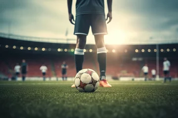 Poster football player standing for free kick a ball, Generative AI © Intelligence Studio